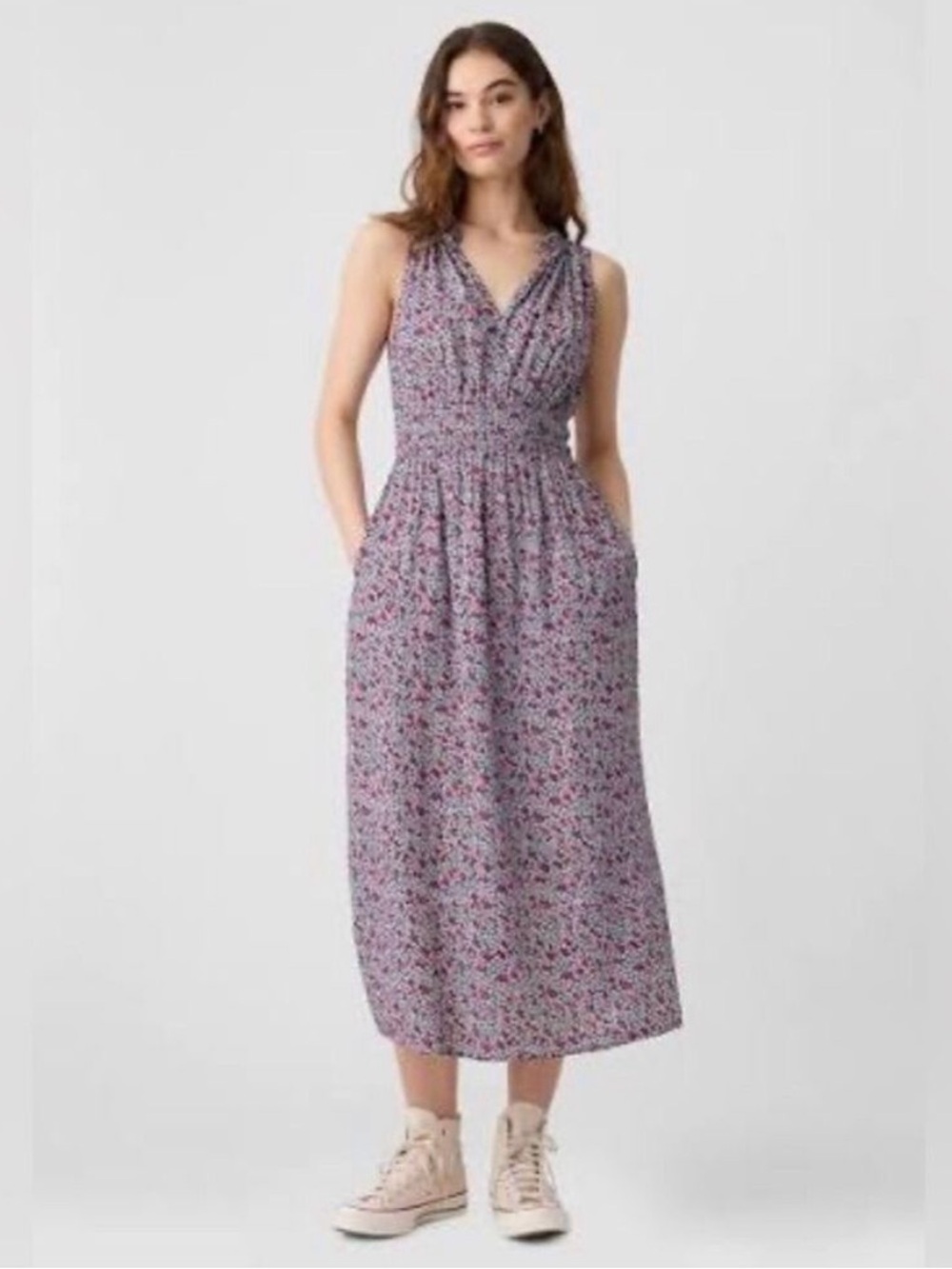 Gap Factory Floral Print Splitneck Maxi Dress